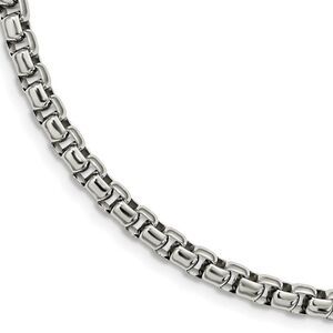 Mens 6mm Stainless Steel Polished Rounded Box Chain Necklace, 24 Inch